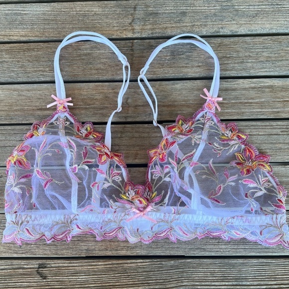 Lise Charmel Ete Frivole Wireless Bra Azalea Floral Embroidered Lace Large GUC - Picture 10 of 13